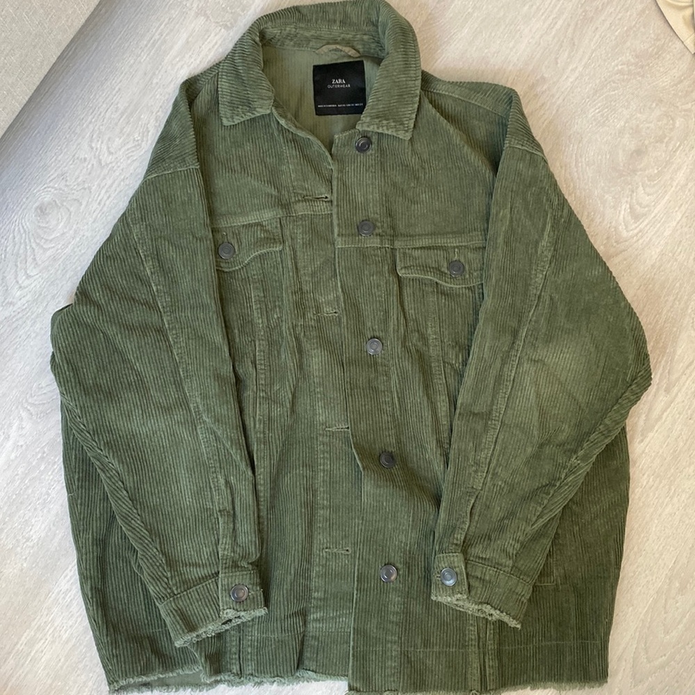 Zara oversized green corduroy shirt jacket